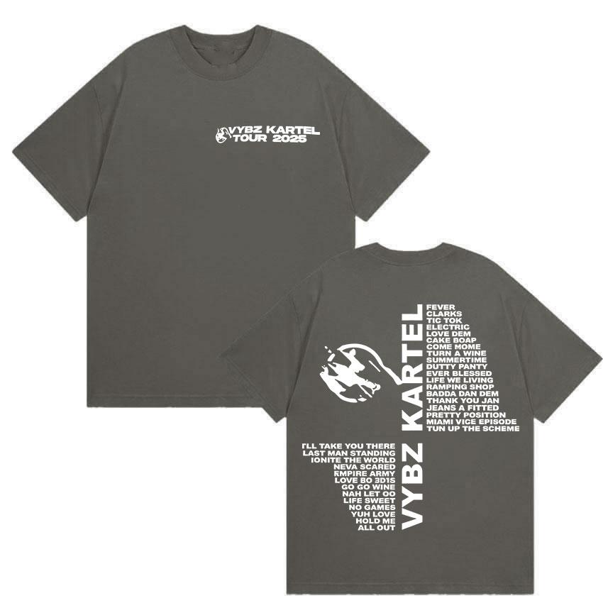 Тур рэпера Vybz Kartel 2025 Футболки с новым альбомом Мужская женская мода Футболка Харадзюку Повседневные футболки с коротким рукавом Хит продаж Уличная одежда