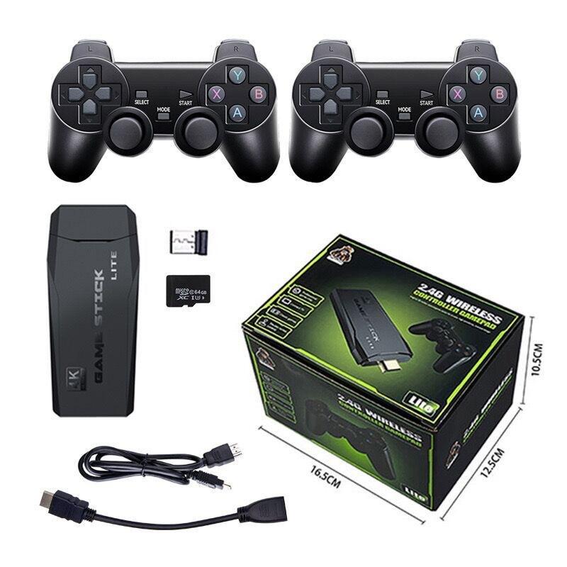 Игровая приставка 2.4G с двумя беспроводными контроллерами, Game Stick 4K, 10000 игр, 64 ГБ, ретро-игры для PS1/GBA Boy, рождественский подарок