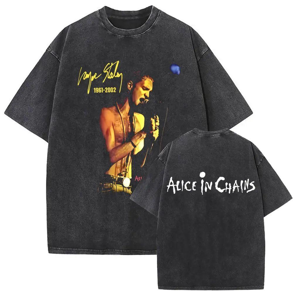 New in Top & Tees Mens T-Shirt Camisetas Rock Band Alice in Chains Dirt Washed Vintage Short Sleeved Round Neck Y2k Tshirt