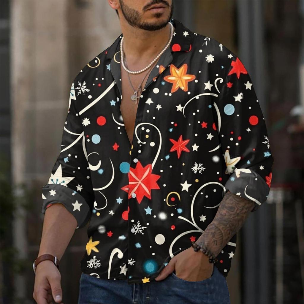 Men'S Casual Loose Fitting Long Sleeved Shirt Fashionable Lapel Shirt Top