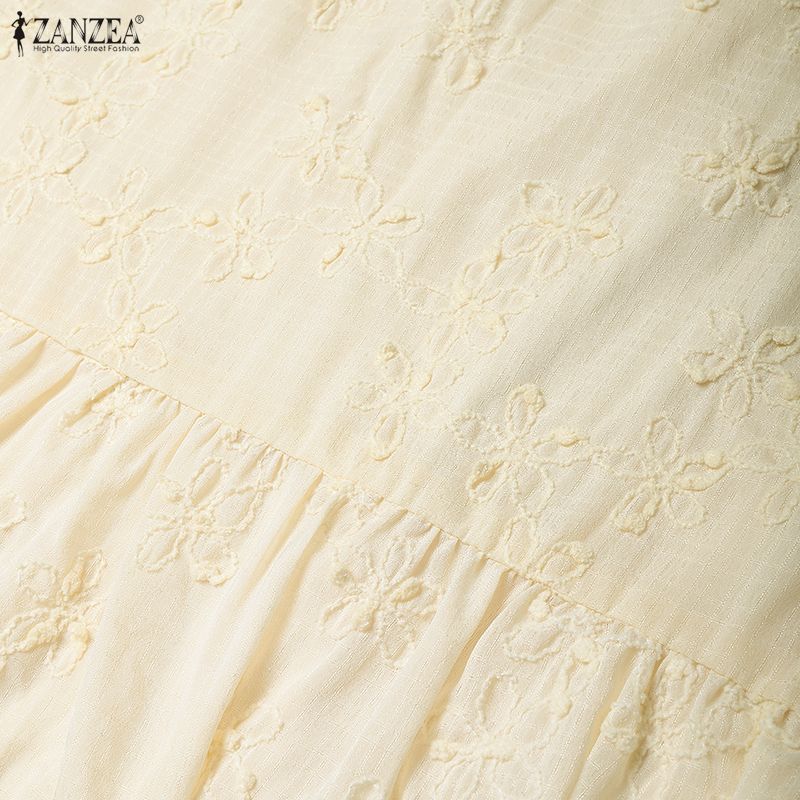 ZANZEA Женское повседневное платье с круглым вырезом, коротким рукавом и элегантным кружевным пэчворком