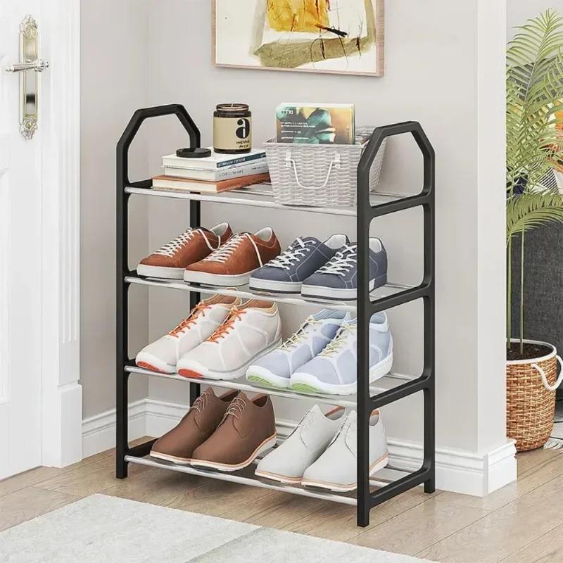 Simple Shoe Rack 4-Tier Assembled Shoe Stand Trapezoidal Home Shoes Organizer Holder For Living Room Portable Space Saving Shelf