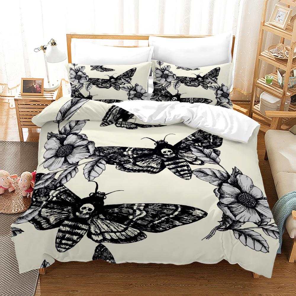 Комплект пододеяльников Death Moth King Queen Size Moon Skull Youth Gothic Insect Print Skeleton Bones Polyester Quilt Cover для детей