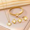 Stainless Steel Four Leaf Clover Jewelry Set Women Necklace Bracelet Earrings Ring Lightweight Luxury Fashion Accessory