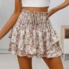 Летние женские шорты многослойные с цветочным принтом, сборками, оборками, в стиле пэчворк, эластичные с высокой талией, широким поясом на кулиске, А-силуэта, мини-юбка
