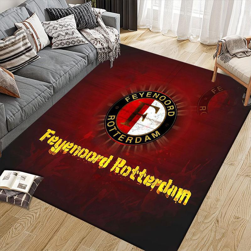 Feyenoord Flannel Printed Carpet, Home Sofa Decoration for Living Room & Bedroom, Non‑Slip Play Flannel Floor Mat for Game Room