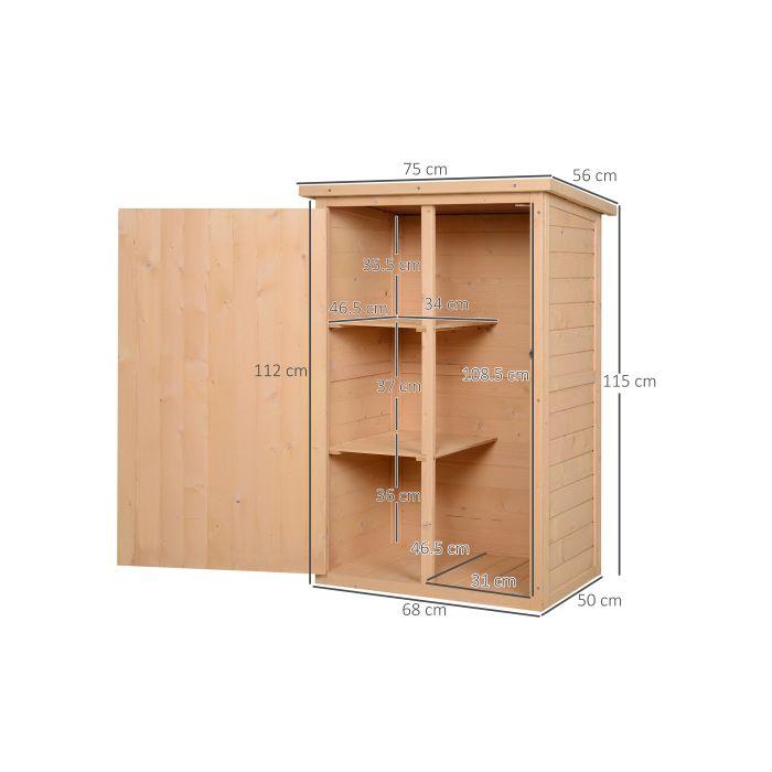 Abri de jardin - Outsunny - Sapin naturel - 75 x 56 x 115 cm - Avec verrouillage - Résistant aux intempéries