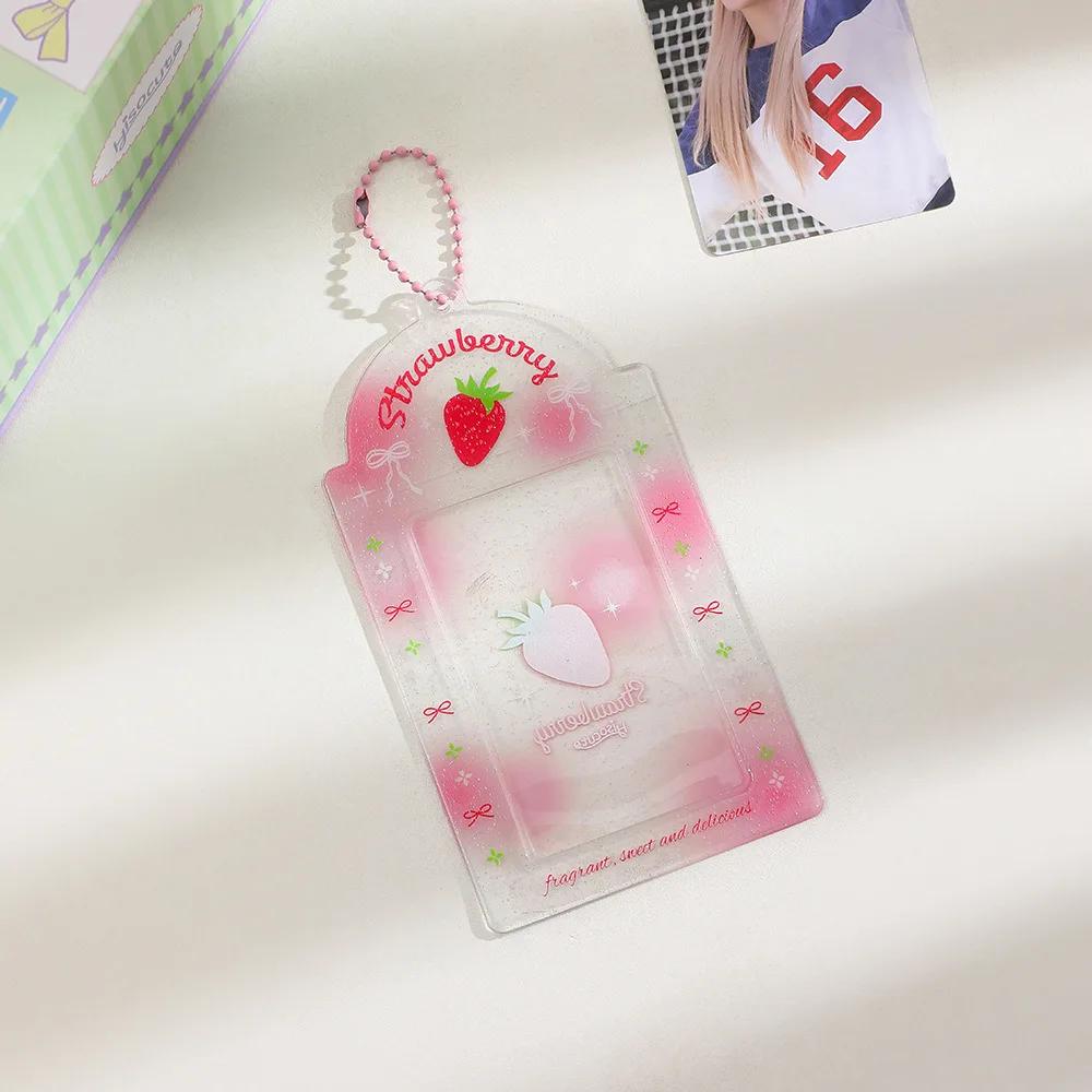 Clear Glitter Photos Card Holder 3inch Photocard Protector Photo Pocket Photo Frame Sweet Girl Keychain Clear Photo Sleeves