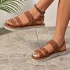 Sandals Women Ladies Summer Solid Colour Simple Retro Ankle Strap Round Head Flat Bottom Plus Size Roman Shoes Comfyfor Women