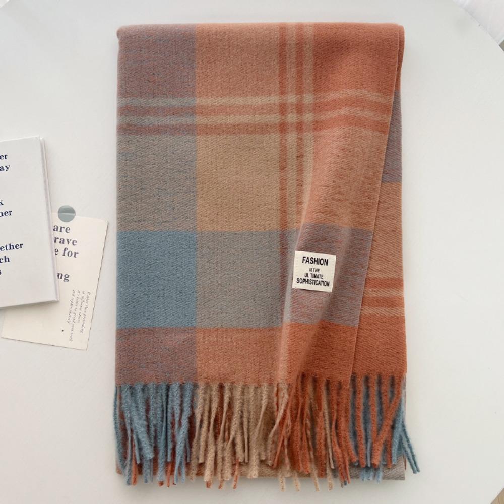 Long Tessel Plaid Wool Scarf Thicken Men Scarf Simple Winter Cashmere Scarf Female