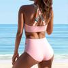 Women's Shoulder Strap Swimsuit with Pink Striped Print Bikini Short Tank Top Swimsuit