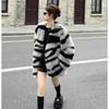 Ayollar uchun moda, keng bichimli, zebra chiziqli sun'iy mo'ynali palto, vintage va yoshona