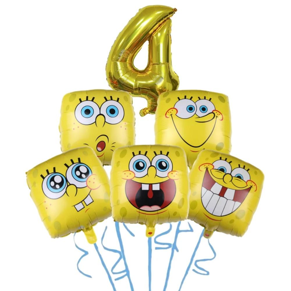 Cartoon SpongeBob Birthday Party Themed Disposable Tableware Balloon Set party Hat Mask Napkin Horn Banner Backdrop Baby Shower