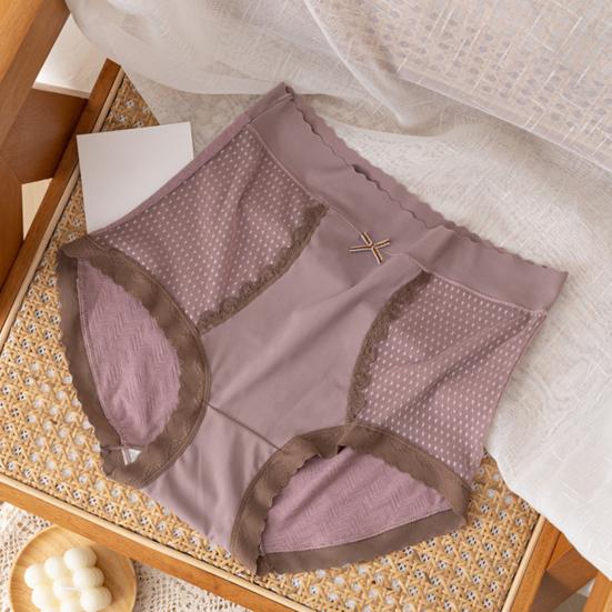 Lady Underpants Lace High Waist Solid Color Thin Tummy Control Elastic Panties Seamless Good Breathability Daily Sport Briefs