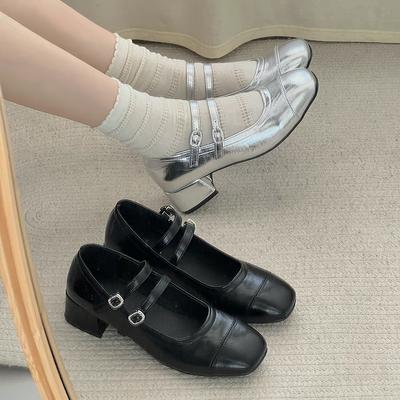 Новые туфли Мэри Джейн на квадратном каблуке, с круглым носком, на среднем каблуке, балетки, весна/осень, однотонные, женская обувь, ремешок с пряжкой, модная женская обувь