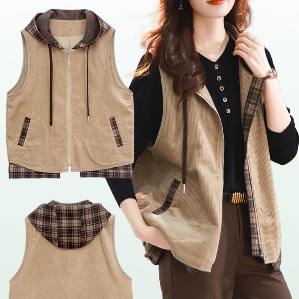Stylish European Style Autumn and Winter Ladies Velvet Vest Coat Warm Corduroy Jacket