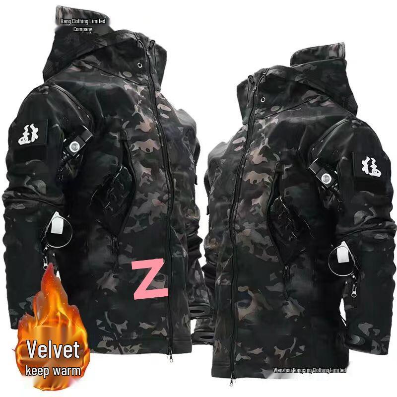 Unisex Outdoor Camouflage Waterproof Windbreaker: Warm, Fleece-Lined, Multi-Pocket Softshell Jacket for Fall and Winter