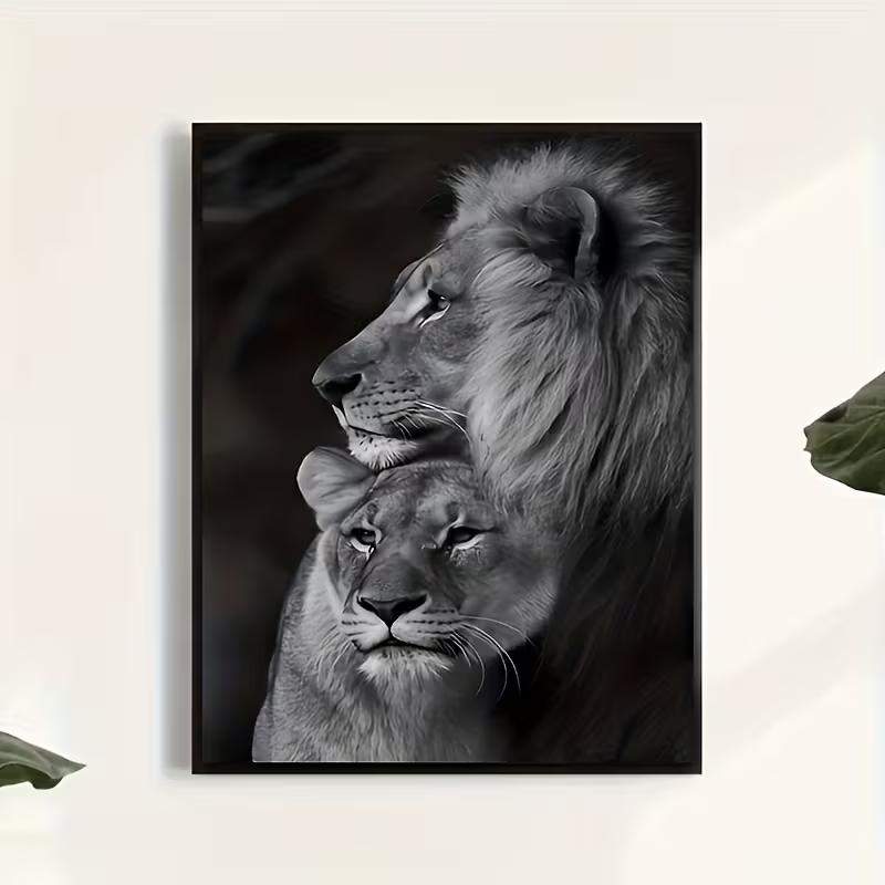 Charming Black Lion & Lioness Love Canvas Art - Frameless Wall Decor for Living Room, Bedroom, Home Office, Artistic Decoration