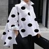 Hem Large Size Patch Women Pocket Side Sleeve Split High Low Shirt Summer Dot Print Loose Shirt