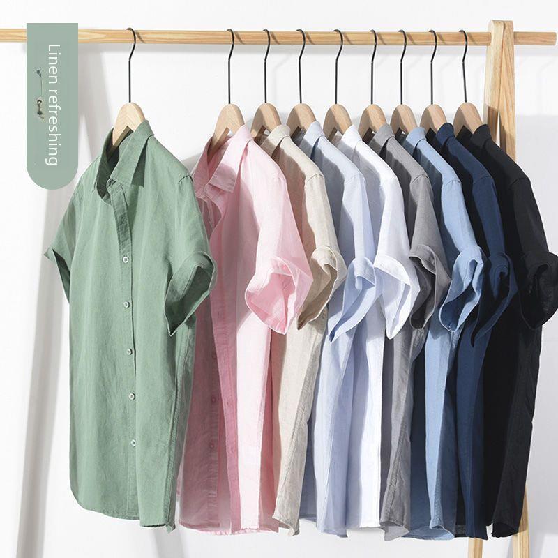 Мужская дышащая льняная рубашка - повседневный летний топ с коротким рукавом и вариант из белого хлопка с длинным рукавом