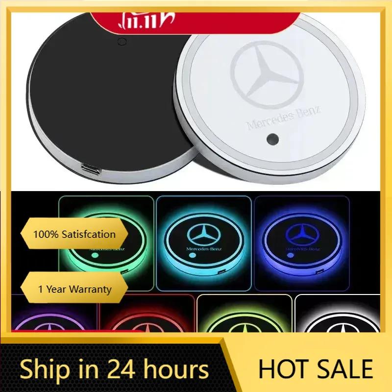 New For Mercedes Benz 2pcs Interior Light Coaster LED Illuminated Car Water Cup Coaster For Mercedes Benz B/C/E/S Class A Class