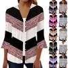 Женская мода свободный повседневный принт с рукавом три четверти рубашка на пуговицах кардиган топ
