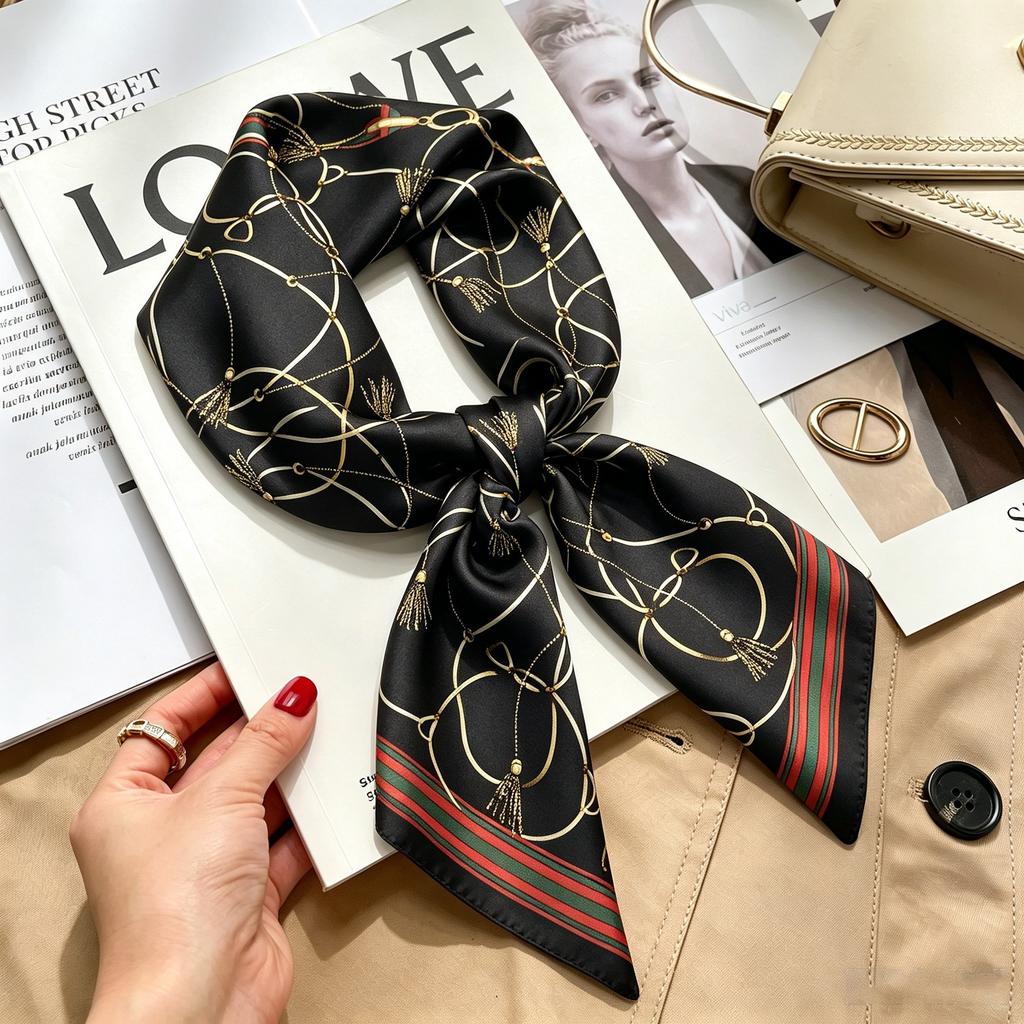 Autumn and winter Maillard cashew square scarf silk scarf women's shirt versatile neck small scarf tied hair decorative scarf