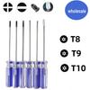 Набор синих полосатых отверток: T8, T9, T10 Крестовая, Плоская, Y, Треугольная с магнитным наконечником