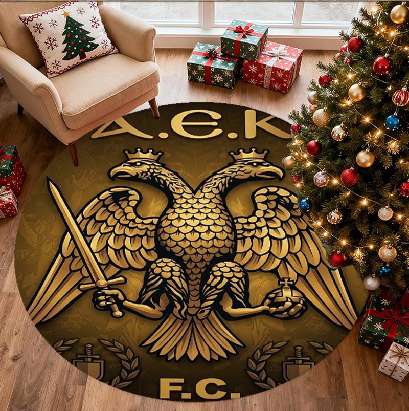 AEK Athens FC Pattern Round Rug, Indoor/Outdoor Mat, for Picnic, Gameroom, Bedroom, Office, Living Room, Home Decor Carpet, Birthday Gift