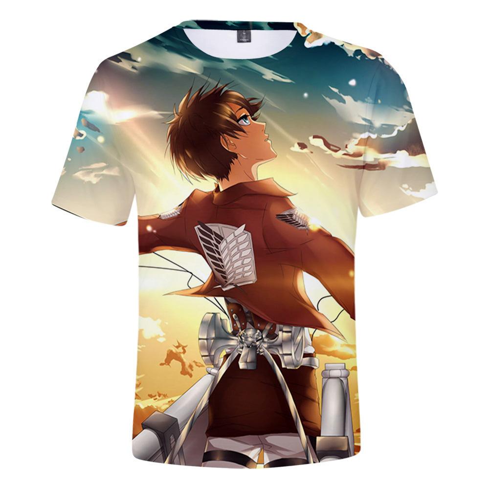 Men's 3D Color Printed Short Sleeved T-shirt with Street Fashion Around The Giant In Summer Anime Attack T-Shirts