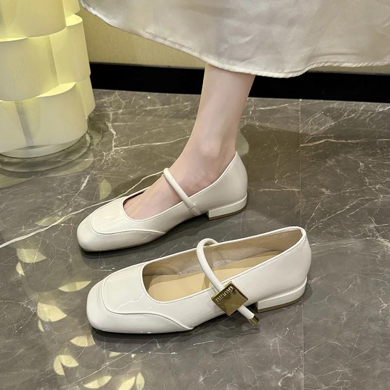 Женские туфли Мэри Джейн, новые модные элегантные туфли с квадратным носком, для банкета, вечеринки, с неглубоким носком, на низком каблуке, на плоской подошве для женщин