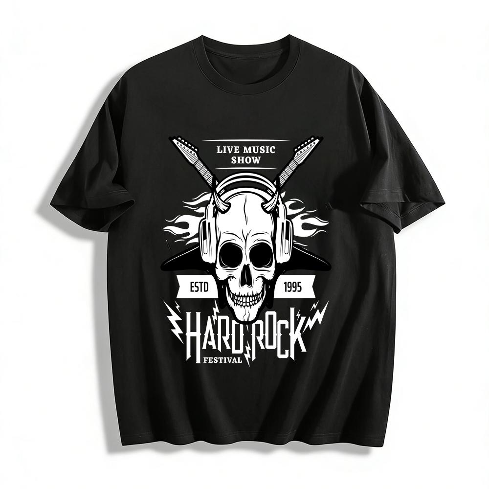 Винтажная футболка с принтом черепа и гитары в стиле рок Cool Tee ESTD 1995 Из чистого хлопка