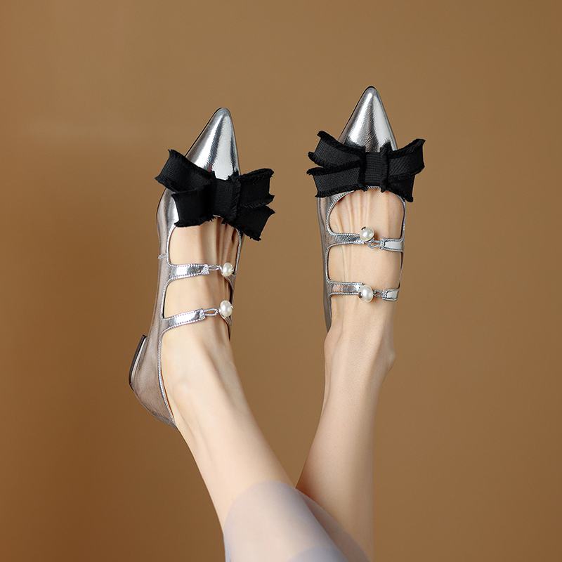 Krazing Pot Туфли-лодочки из коровьей кожи с острым носком, весенний размер 40, толстые низкие каблуки, женские туфли с острым носком, летние туфли-лодочки с завязкой-бабочкой на мелкой подошве