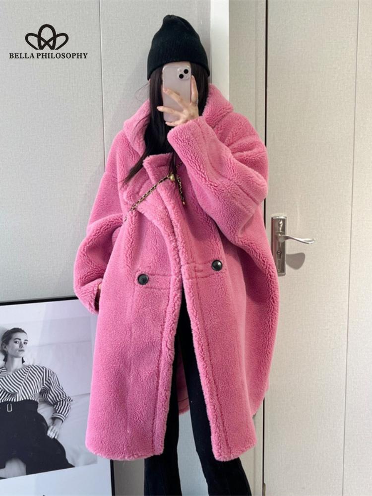 Новое женское пальто с мехом плюшевого мишки больших размеров, шуба средней длины из овечьего меха с длинными рукавами, толстое женское модное пальто