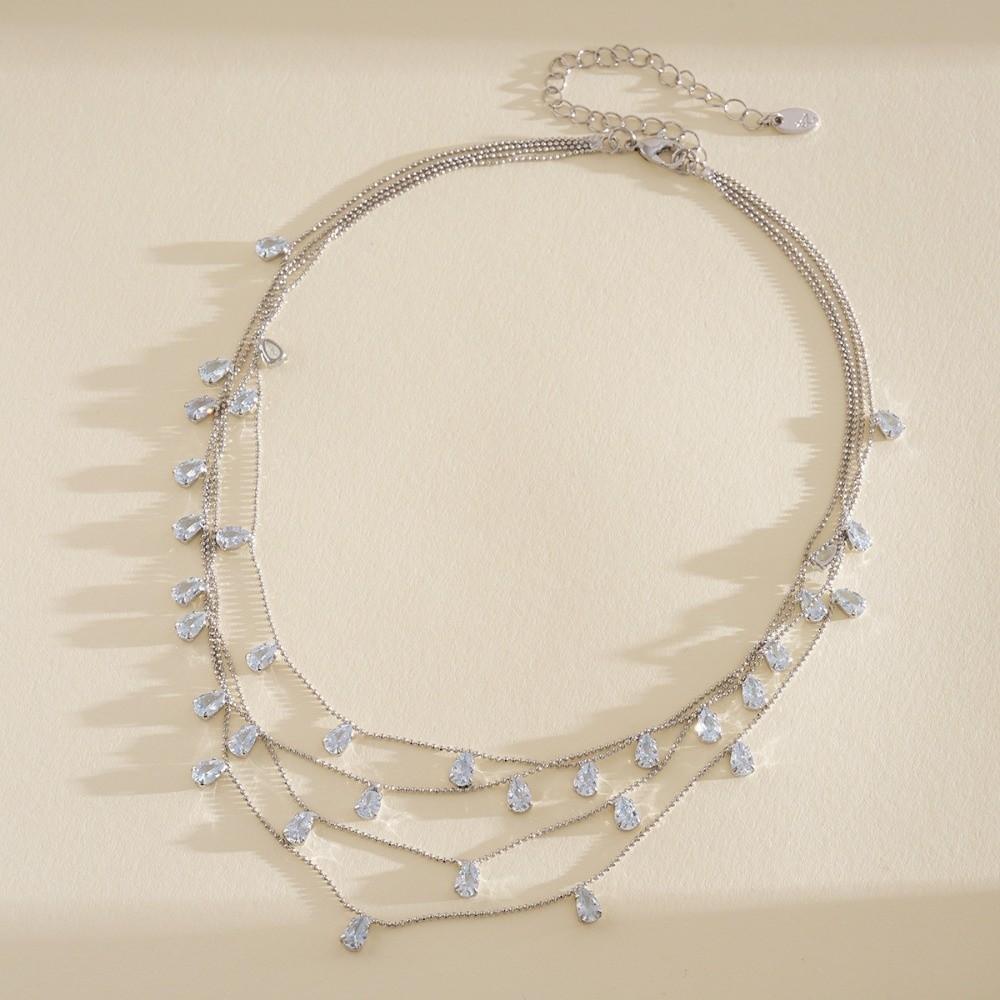 Light Luxury Water Drop Shining Choker Fashion Rhinestone Jewelry Crystal Tassel Necklace Women