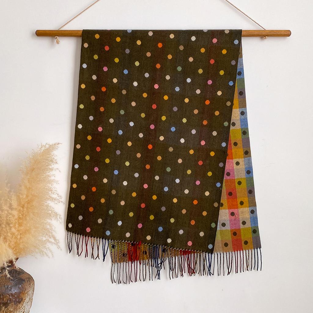 Splicing Polka Dots Autumn And Winter Jacquard Imitation Cashmere Extended Scarf Women'S Thermal Air Conditioner Shawl Thickened Scarf