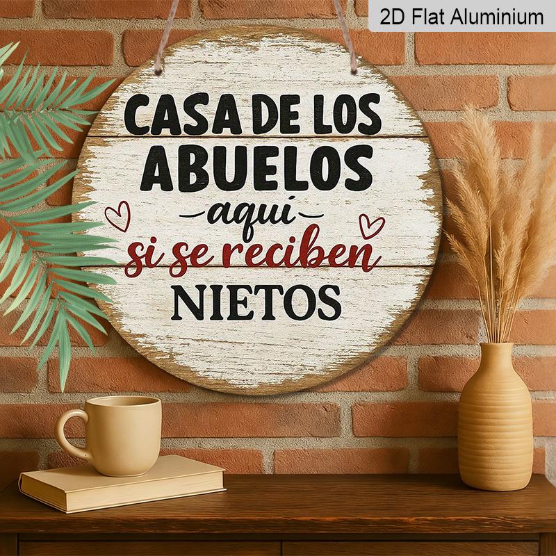 2D Flat, 1pc 7.87X7.87 Inch 2D Flat Round Aluminum Sign, Vintage Aluminum Plaque about "Grandparents' Home", Warm Grandparents Decoration Sign