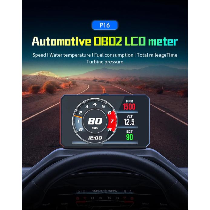 P16 ЖК-дисплей OBD2 Head Up Display Турбонаддув Давление масла Температура масла Расход топлива Датчик скорости автомобиля