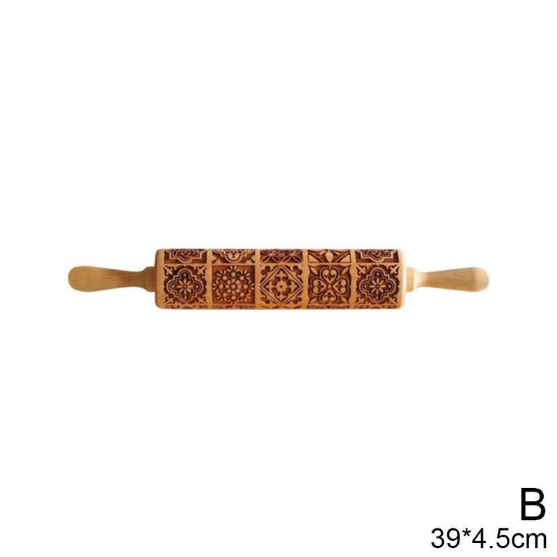 Деревянная скалка для тиснения, помадка, тесто, печенье, лапша, печенье, винтажный узор, выгравированный валик