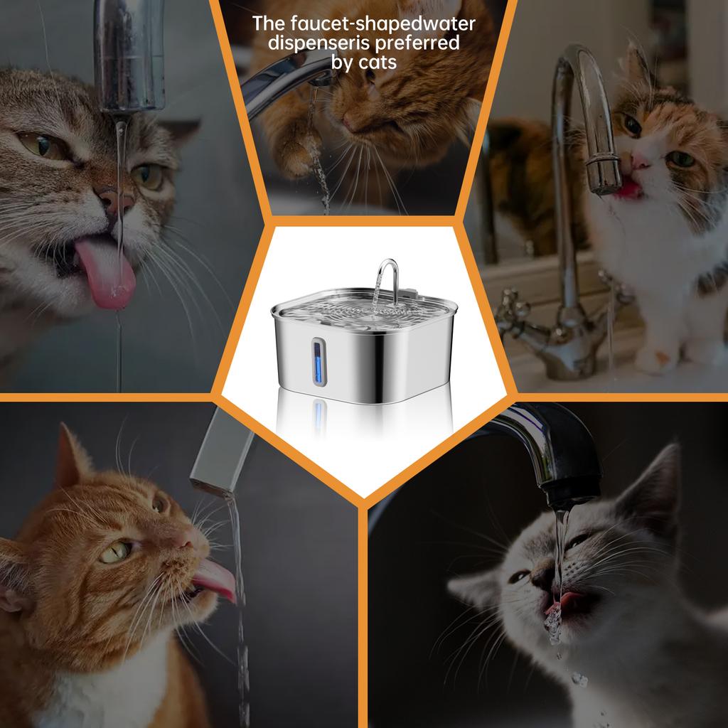 7L high-capacity stainless steel cat dog pet Fountain dispenser with water level window multi-layer filtering silent water pump