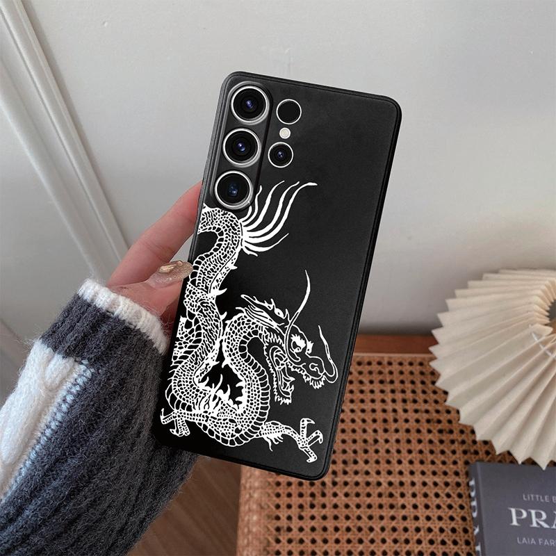 Мягкий силиконовый черный чехол с рисунком Line Chinese Loong для Xiaomi Redmi Note 13 Pro Samsung A55 A35 M35 S24 iPhone Camera Защитный противоударный чехол