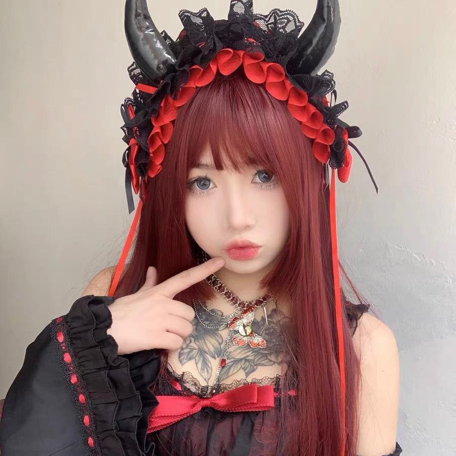 Готический Лолита Ободок с Рогами Дьявола - Универсальный Аксессуар для Волос на Хэллоуин
