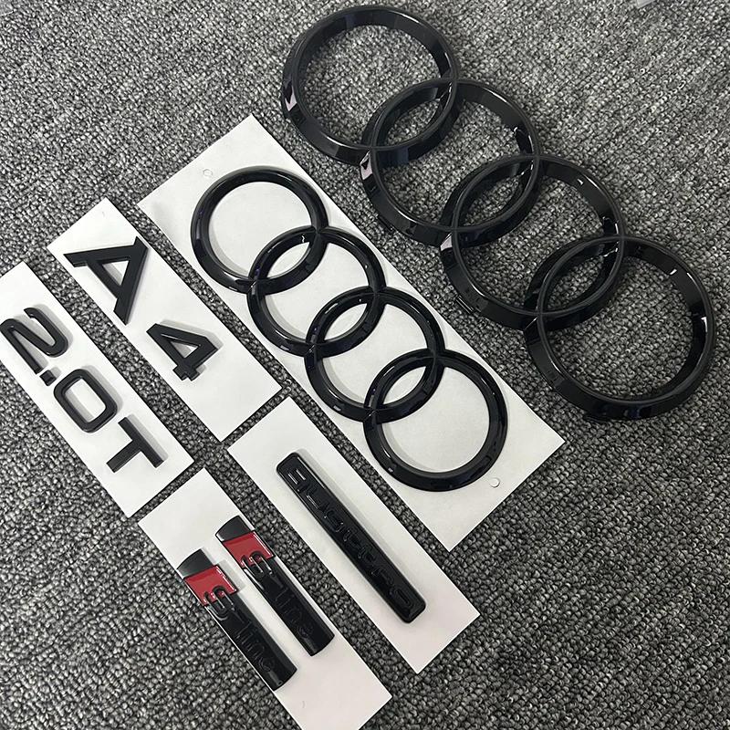 q2 A4 2008-2017 4Ring logo ABS Black Car Hood Front Grill Rear Trunk Emblem Sticker A4 Mark Quarrto 2.0T Sline Emblem