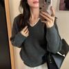 Autumn and Winter Design Sense V-neck Lace Edge Knitted Sweater Women's Long-sleeved Fashion Top