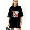 Oversized T Shirt Dress Black Xo Heart Print With Leopard And Dalmatian Patterns Casual Wear For Women