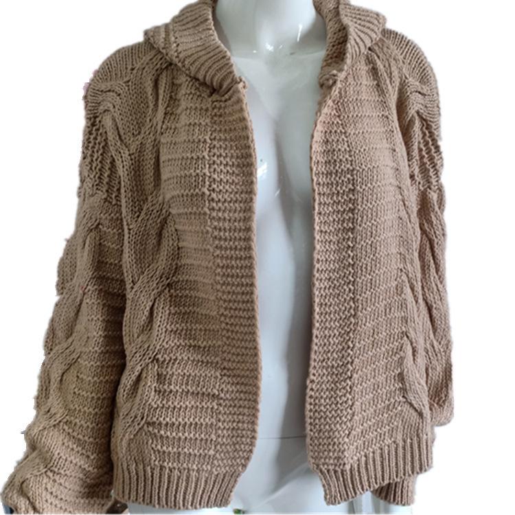2025 Autumn/Winter Bestseller Women's Solid Color Chunky Cable Knit Cardigan Sweater - European and American Style