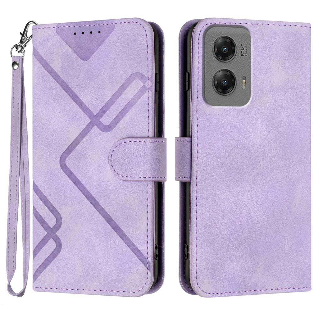 For Motorola Moto G Stylus 5G (2024) Wallet Case Line Imprinted PU Leather Phone Cover with Strap