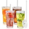 1 PC 610ml Stripe Glass Cup Transparent Glasses With Lid and Straw Ice Coffee Mug Tea Cup Juice Glass Milk Water Cup Drinkware