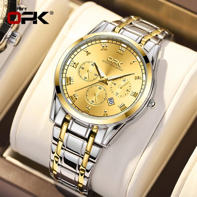 OPK Brand Steel Belt Dual Calendar MEN'S Quartz Watch 8119