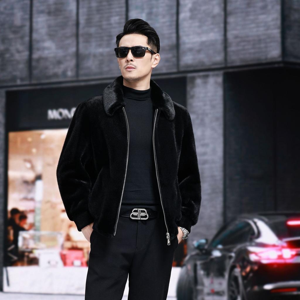 Пальто из золотистого меха норки, мужская куртка, зимнее пальто из искусственного меха норки с лацканами, пальто из норки Хайнин, теплое мужское толстое